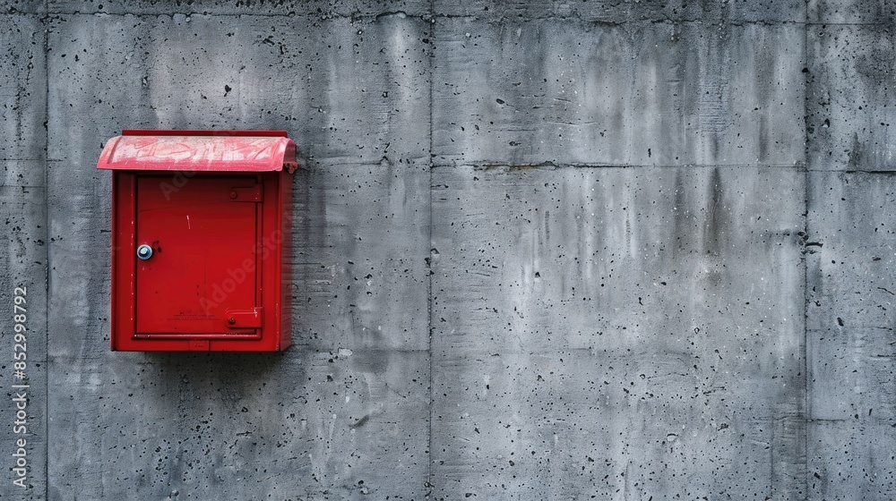 Red mailbox on cement wall with space for text Red mailbox on cement wall with space for text