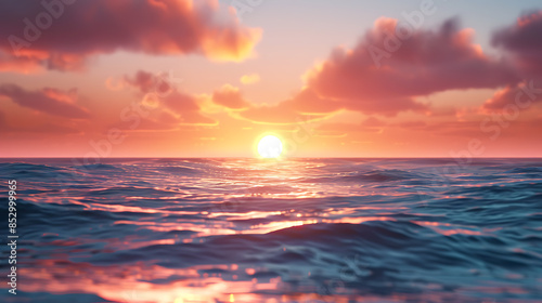 Sunrise amidst the ocean, wallpaper, the first light of the day passes through the beautiful waters. © DrPhatPhaw