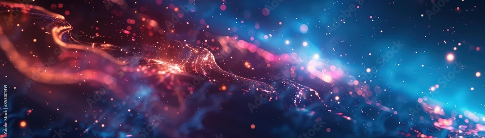 Fototapeta premium Space themes represented through abstract 3D models and celestial patterns