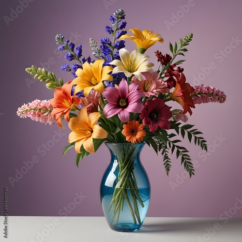 Vibrant Flower Bouquet in Blue Vase