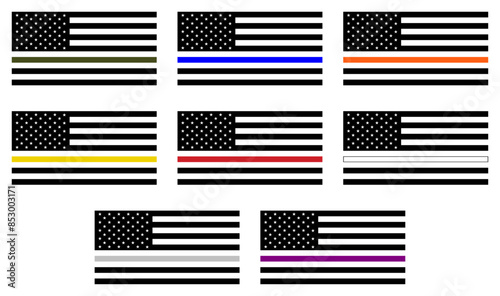 Thin Line Flags with Transparent Stars and Stripes Bundle. Military, Law Enforcement, Search and Rescue, Dispatchers, Firefighters, Emergency Medical Services, Security Guards, Corrections Officers