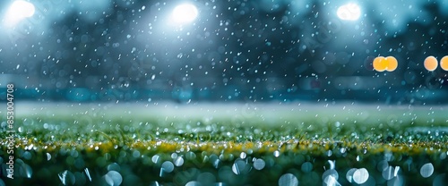 A Blurred Football Field Is Under The Rain