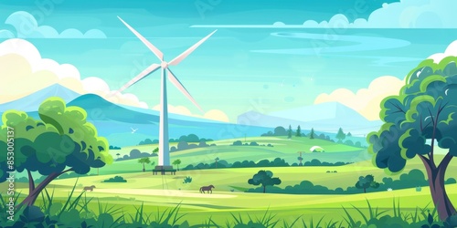 Wind Turbines in Natural Setting for Hydrogen Production from Air or Water, Green Hydrogen and Nitrogen Fertilizer Production Banner Concept, Green Energy, World Environment Day, Sky, Outdoors, Season