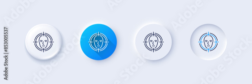 Face detect target line icon. Neumorphic, Blue gradient, 3d pin buttons. Head recognition sign. Identification symbol. Line icons. Neumorphic buttons with outline signs. Vector