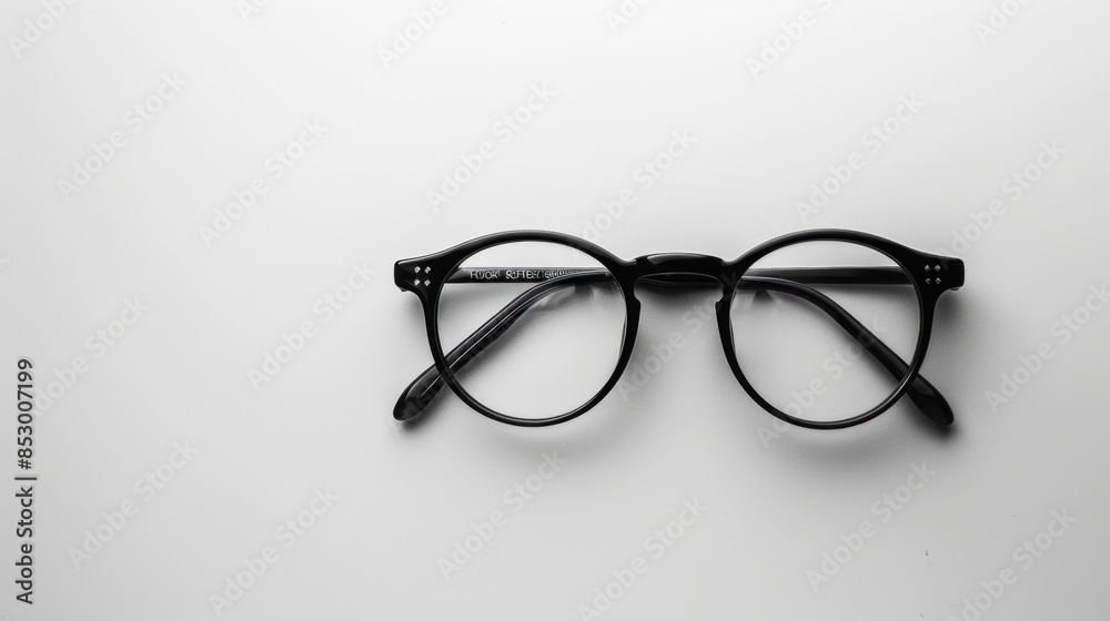 Fototapeta premium Black Round Eyeglasses on White Background