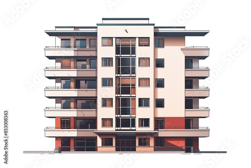 Residential Apartment Building Illustration - Isolated on White Transparent Background, PNG
 photo