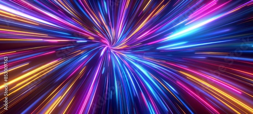 A background of colorful neon lights, forming an abstract shape with streaks and lines