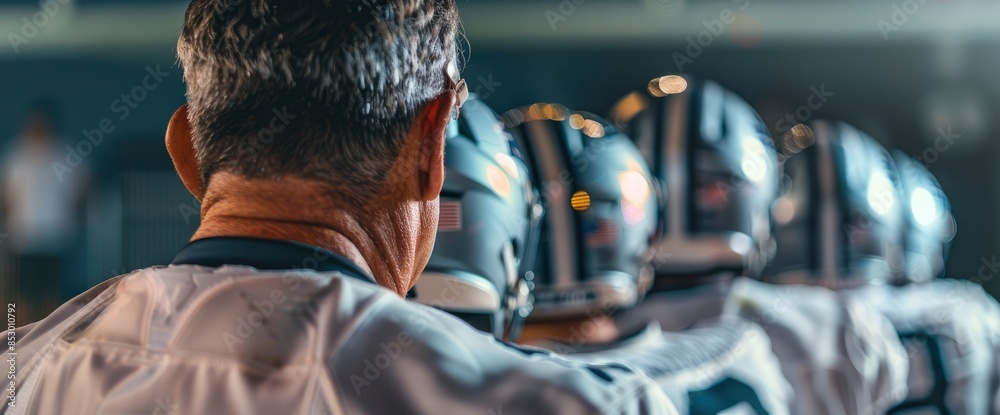 A Football Coach Imparts Instructions In A Blurred Image, Guiding The Team With Expertise A Football Coach Imparts Instructions In A Blurred Image, Guiding The Team With Expertise