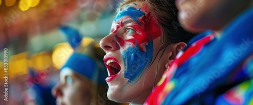 A Football Fan With Face Paint Shows Unwavering Support In A Blurred Image, Adding To The Fanfare