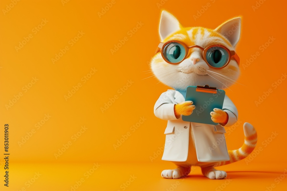 cartoon cat in a white lab coat is holding a clipboard cartoon cat in a white lab coat is holding a clipboard