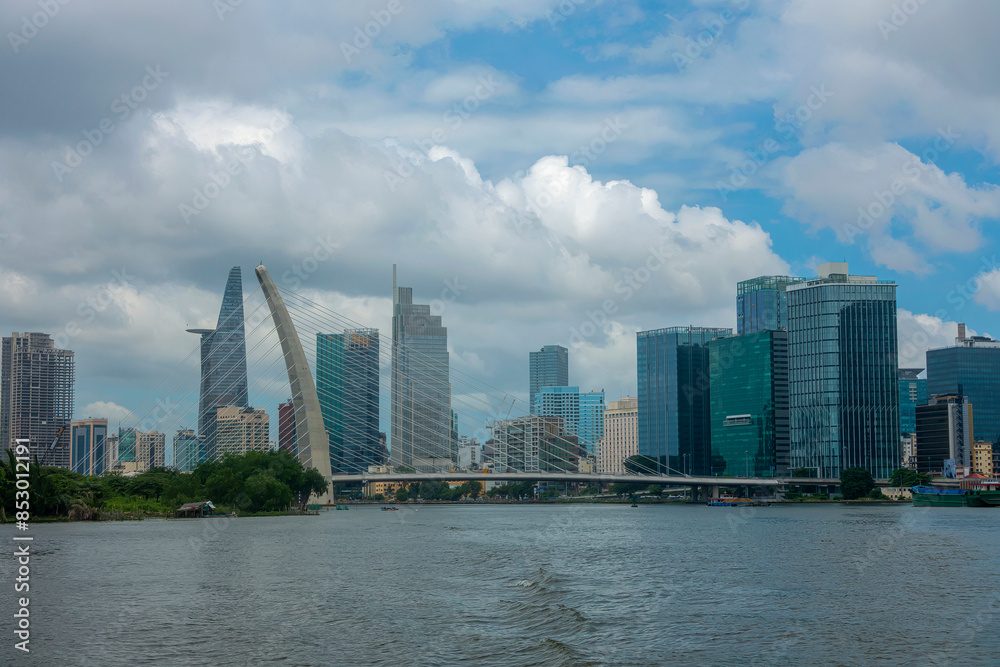 Naklejka premium Ba Son Bridge on the Saigon River - a new symbol of modern Ho Chi Minh City