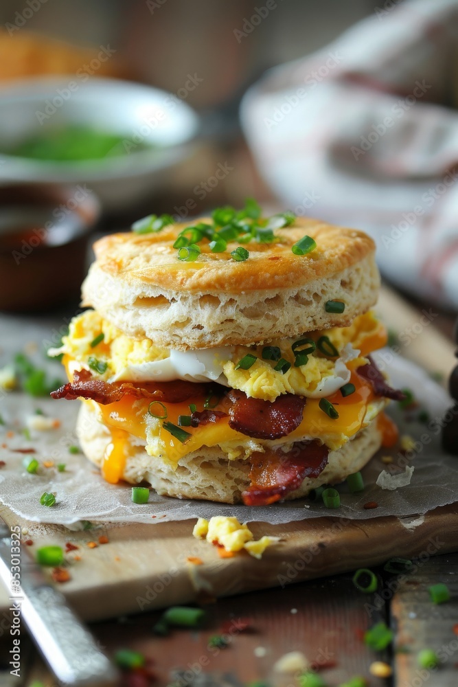 biscuit sandwich with bacon, egg and cheese biscuit sandwich with bacon, egg and cheese