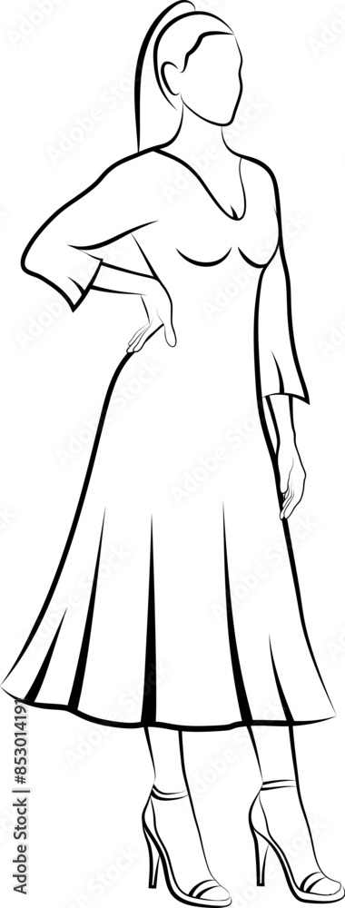 Fototapeta premium Sketch of Elegant Woman In Dress. Vector illustration
