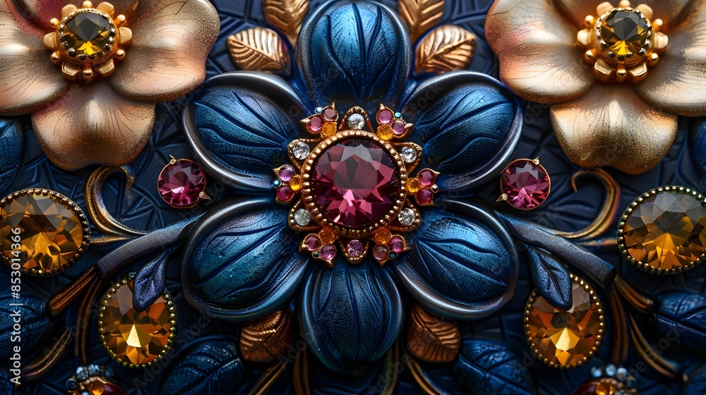 Ornate Floral Jewelry Embellished Textile with Vibrant Gemstone Accents Ornate Floral Jewelry Embellished Textile with Vibrant Gemstone Accents