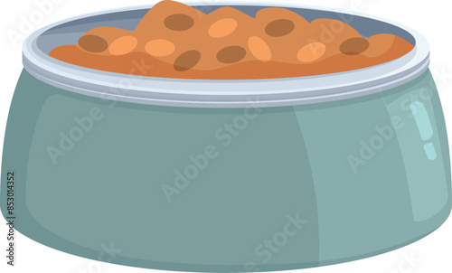 Full bowl of dry pet food is waiting for a hungry cat or dog