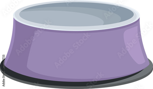 This empty round purple pet bowl is standing on a white background, waiting for a thirsty pet