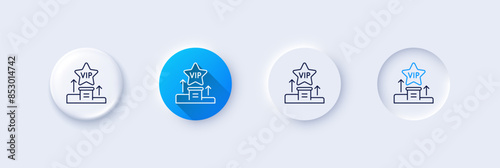 Vip podium line icon. Neumorphic, Blue gradient, 3d pin buttons. Very important person star sign. Member club privilege symbol. Line icons. Neumorphic buttons with outline signs. Vector