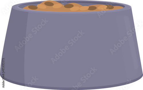 Full purple dog bowl is holding a serving of dry brown kibble