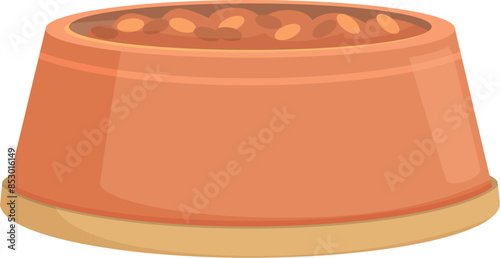 Full ceramic pet bowl with food is lying on the floor