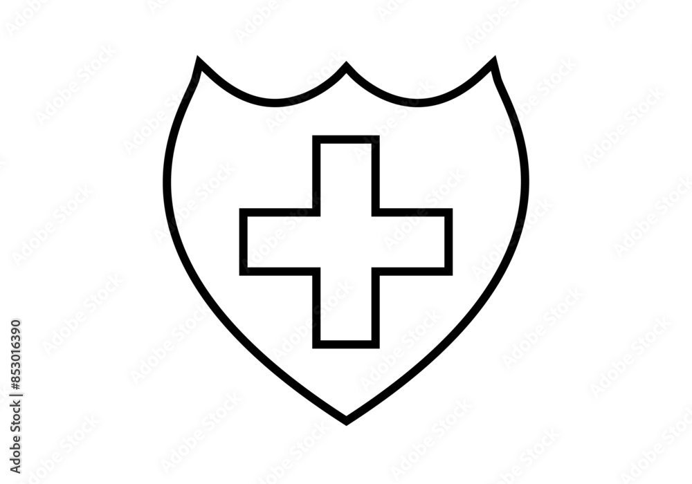 Obraz premium Icono negro de escudo con cruz sanitaria