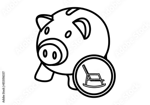 Icono negro de una hucha de un cerdito con una mecedora representando las pensiones
