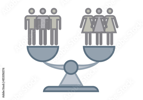 Balanza equilibrada entre grupo de mujeres y hombres