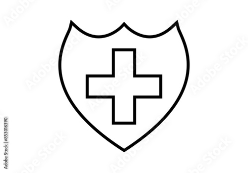 Icono negro de escudo con cruz sanitaria