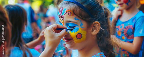 Children having fun with face painting at a festive event