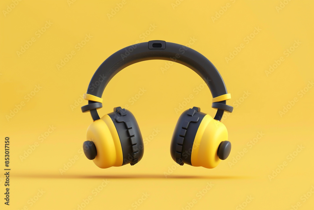 3d game controller and headphones icon on yellow background 3d game controller and headphones icon on yellow background