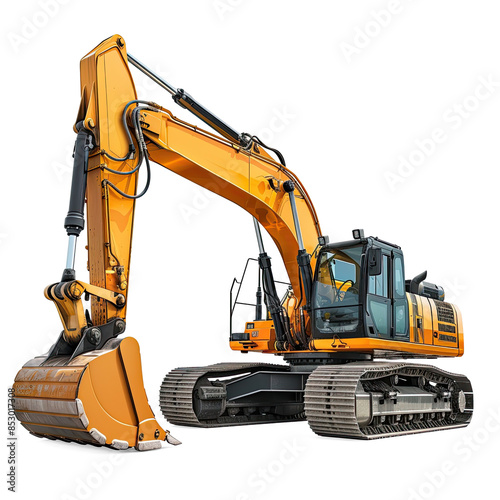 Modern excavator against white background | Isolated on Transparent & White Background | PNG File with Transparency