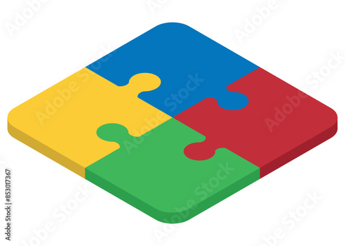 Set of Isometric puzzle pieces. Concept of teamwork, communication, problem or challenge solution. Vector illustration.