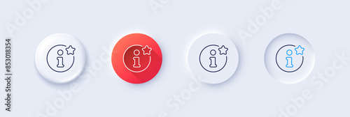 Info line icon. Neumorphic, Red gradient, 3d pin buttons. Help inform sign. Support information symbol. Line icons. Neumorphic buttons with outline signs. Vector