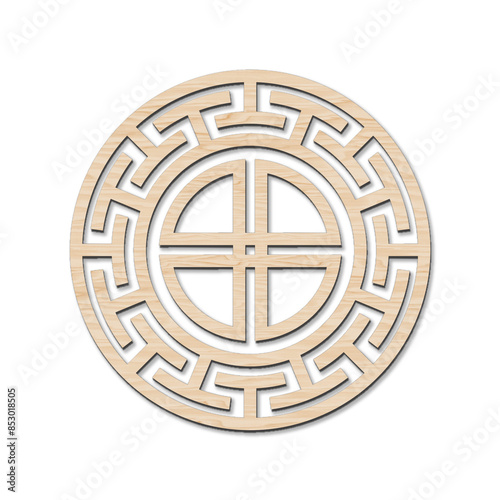 Wood textured asian traditional pattern. 3D PNG. oriental elements. thin line icon. historical architecture design.