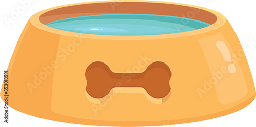Yellow dog bowl full of water, waiting for a thirsty pet to come home after playing in the park