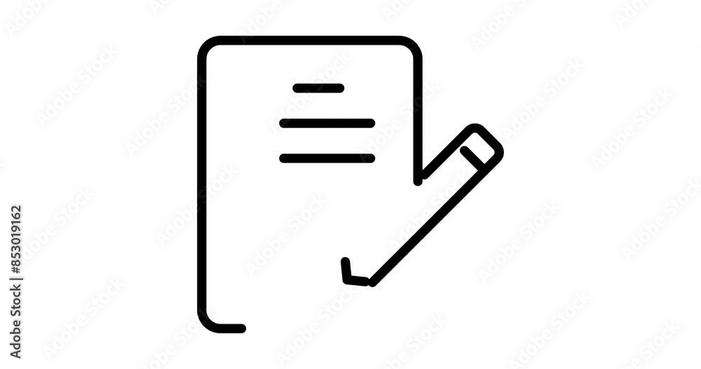 Document write animated outline icon with white background. Document write 4k motion design animation for web, mobile and ui design
