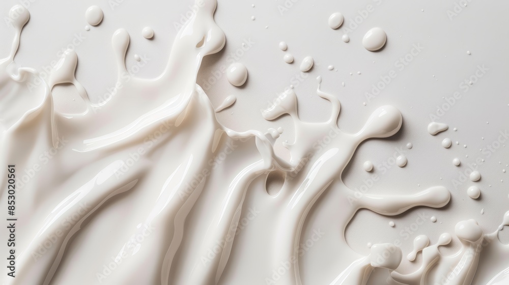 Crisp high-speed photo of almond milk splash, plain white backdrop, designed for advertising, highlighting the fluid motion and intricate droplet patterns Crisp high-speed photo of almond milk splash, plain white backdrop, designed for advertising, highlighting the fluid motion and intricate droplet patterns