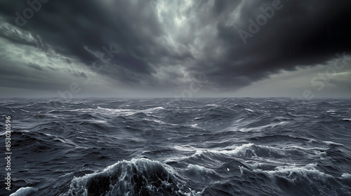 Une mer agitée sous un ciel sombre et chargé.
