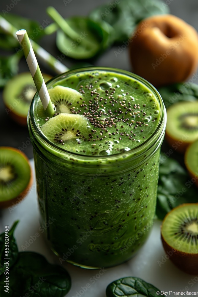 Green smoothie with kiwi and spinach