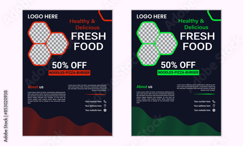 Creative, Modern & Editable Restaurant Flyer Template Design Set With Fast Food, Vegatable Food, Delicious Food menu., Food ordering
