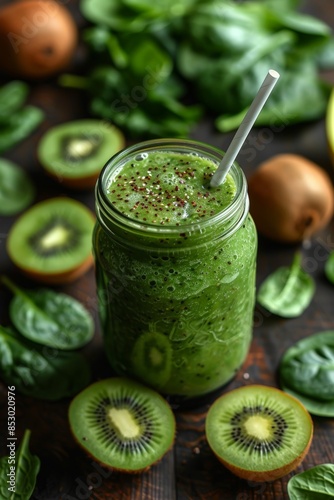 Green smoothie with kiwi and spinach