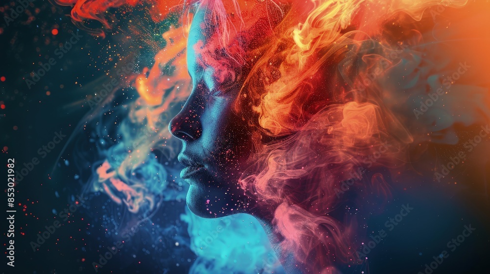 The girl face with smoke background The girl face with smoke background