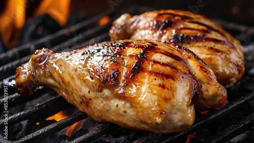 Chicken grilled on the grill, juicy and looks delicious generative AI  photo