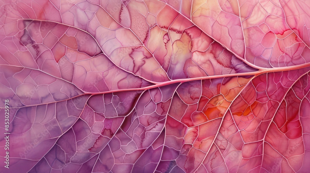 A vibrant interplay of colors in a close-up of leaf veins A vibrant interplay of colors in a close-up of leaf veins