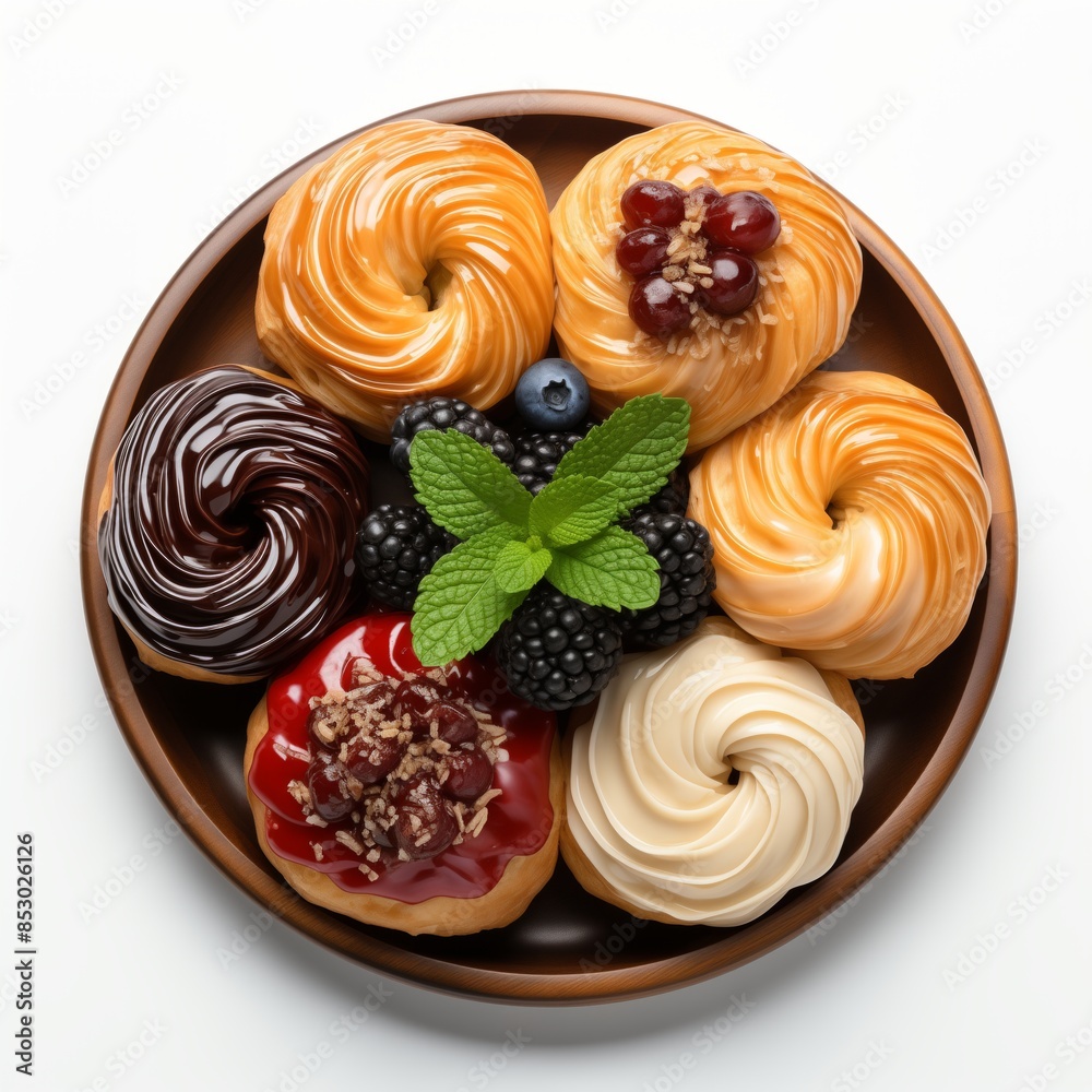 Fototapeta premium Gourmet Doughnuts With Berries and Mint
