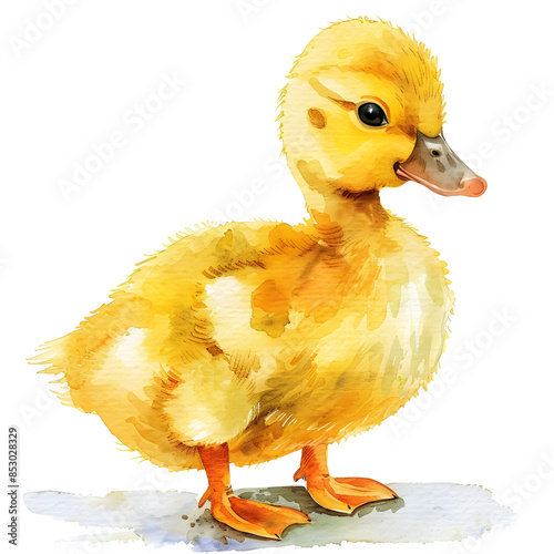 Watercolor Clipart: Adorable Baby Duck on White Background