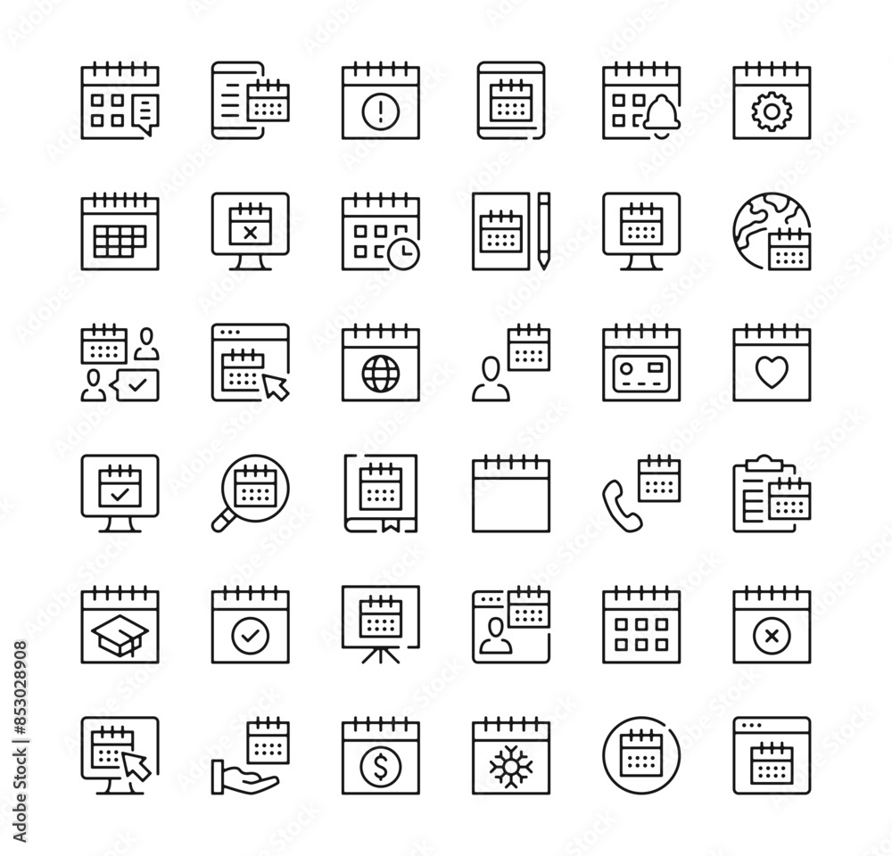 Calendar icons set. Vector line icons. Black outline stroke symbols Calendar icons set. Vector line icons. Black outline stroke symbols