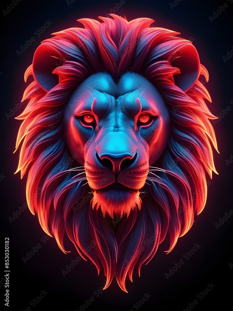 a design [lion], [headshot] [soft neon light], [red blood], 3d t-shirt art, vector art Generative AI