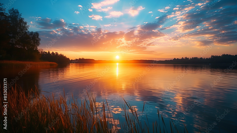 Obraz premium Sunset over calm lake