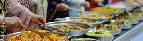 A food festival organized by a mosque, where dishes from various Muslim-majority countries are prepared and shared