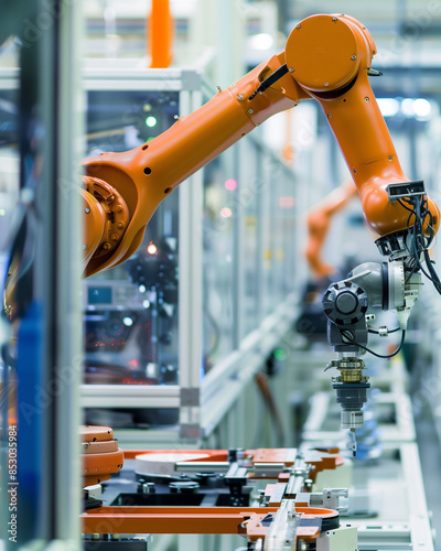 industrial robotic arm in a modern manufacturing facility, highlighting advanced automation technology and precision engineering